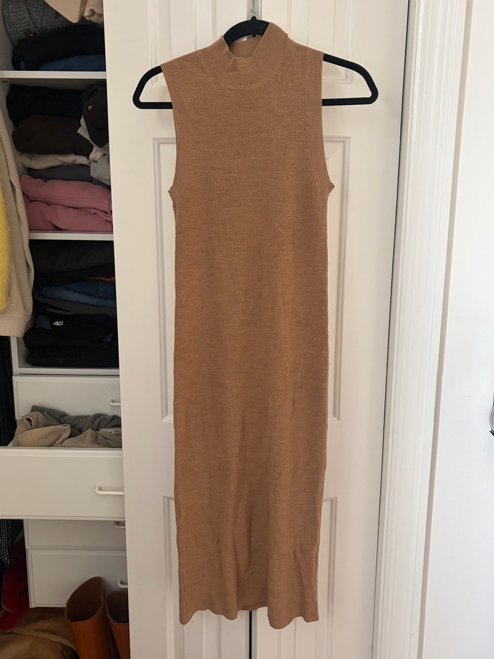 Aritzia Babaton Sleeveless Camel Knit Midi Dress - Classic Chic